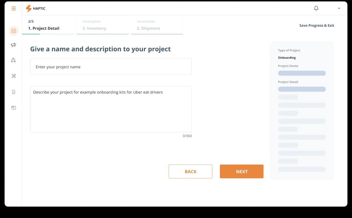 Haptic Create Project, the simplified project creation step, the first move of the new four-step onboarding