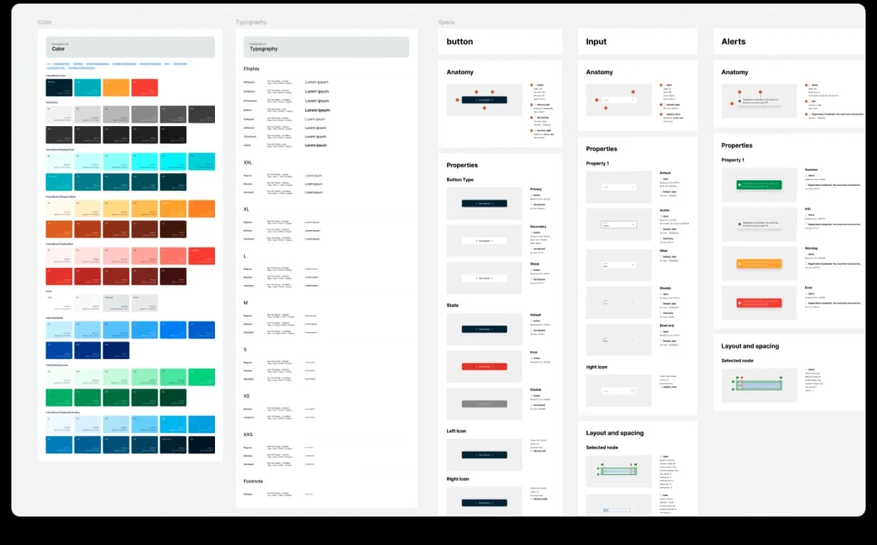 HomeRemitt design system, color palette, type scale, components, inputs, alerts and states documented as one shared foundation for three products
