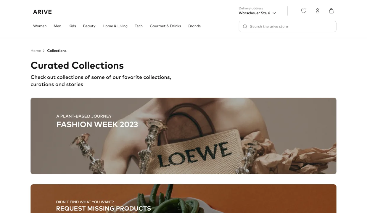 Arive collections grid, sortable product grid with consistent breakpoints and image composition that holds at every screen size