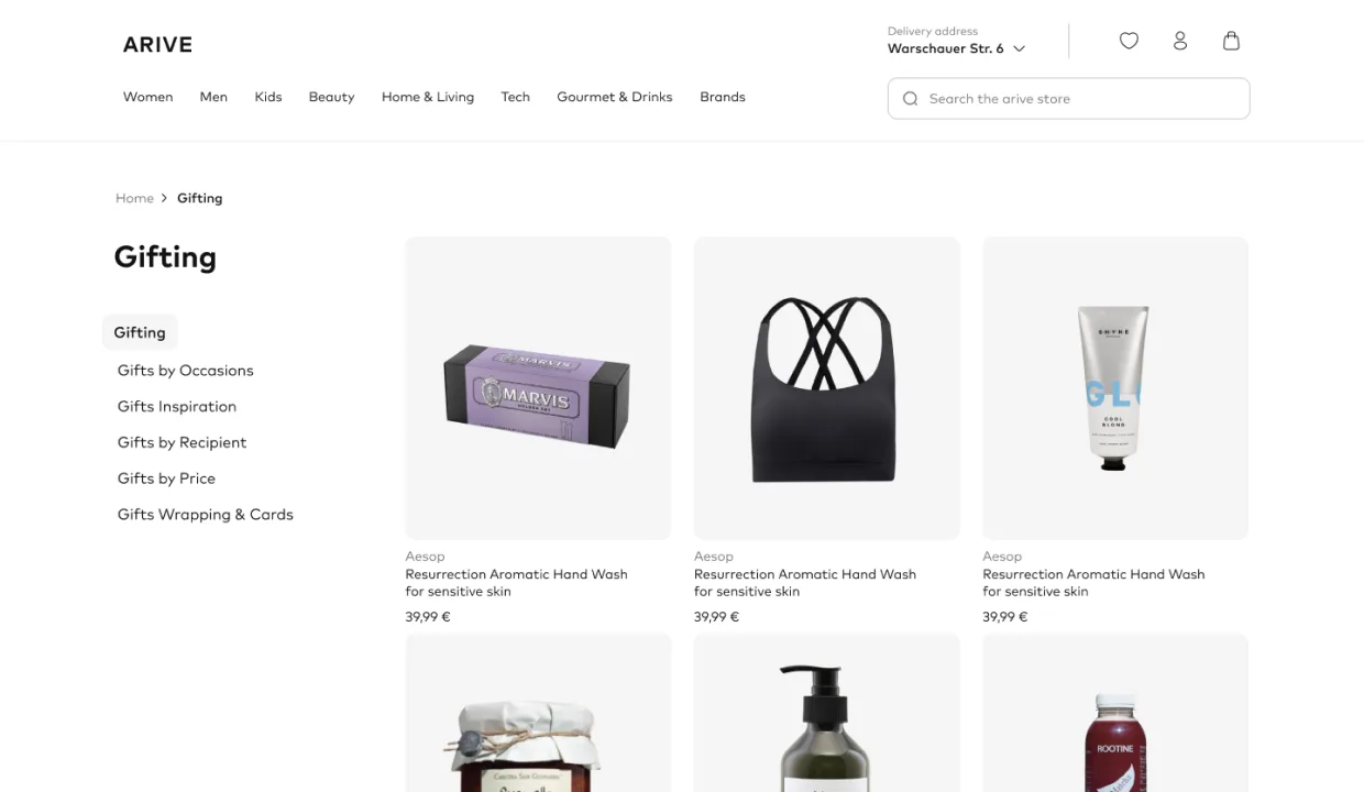 Arive Rainy Day Looks curation page, themed campaign module with brand narrative and product picks