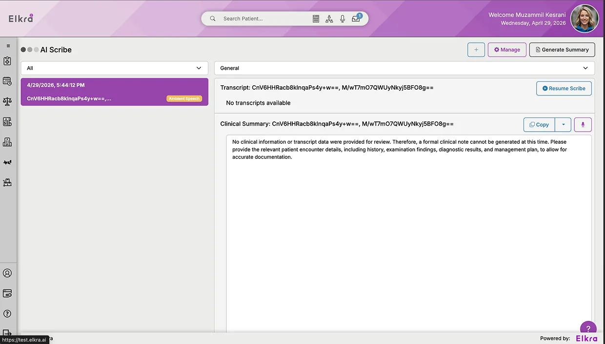 Before · AI Scribe stranded on its own screen disconnected from the rest of the platform