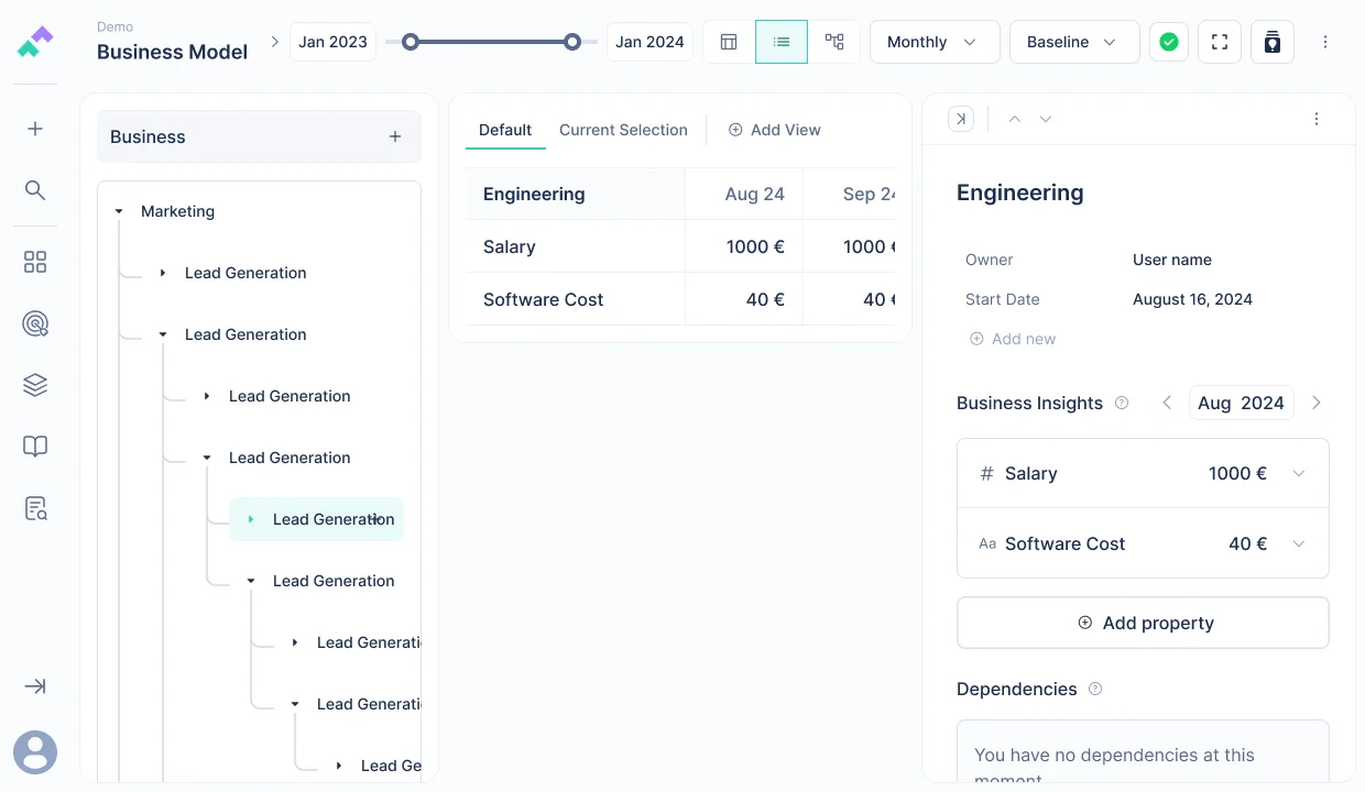 Finwize Business Model · List view, clean itemized layout for users who plan in lists