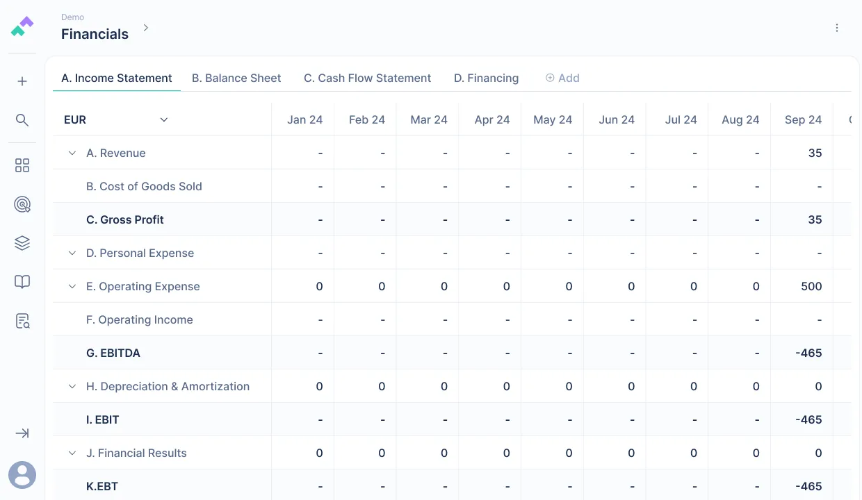 Finwize Financials, backend financial data view, edits ripple across the platform in real time