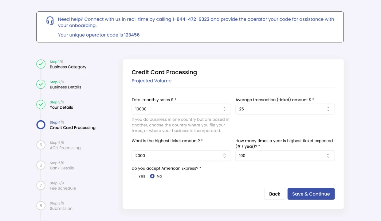 PayEngine Onboarding, after the revamp: stepper-driven flow with progressive disclosure, clear progress, and reduced cognitive load