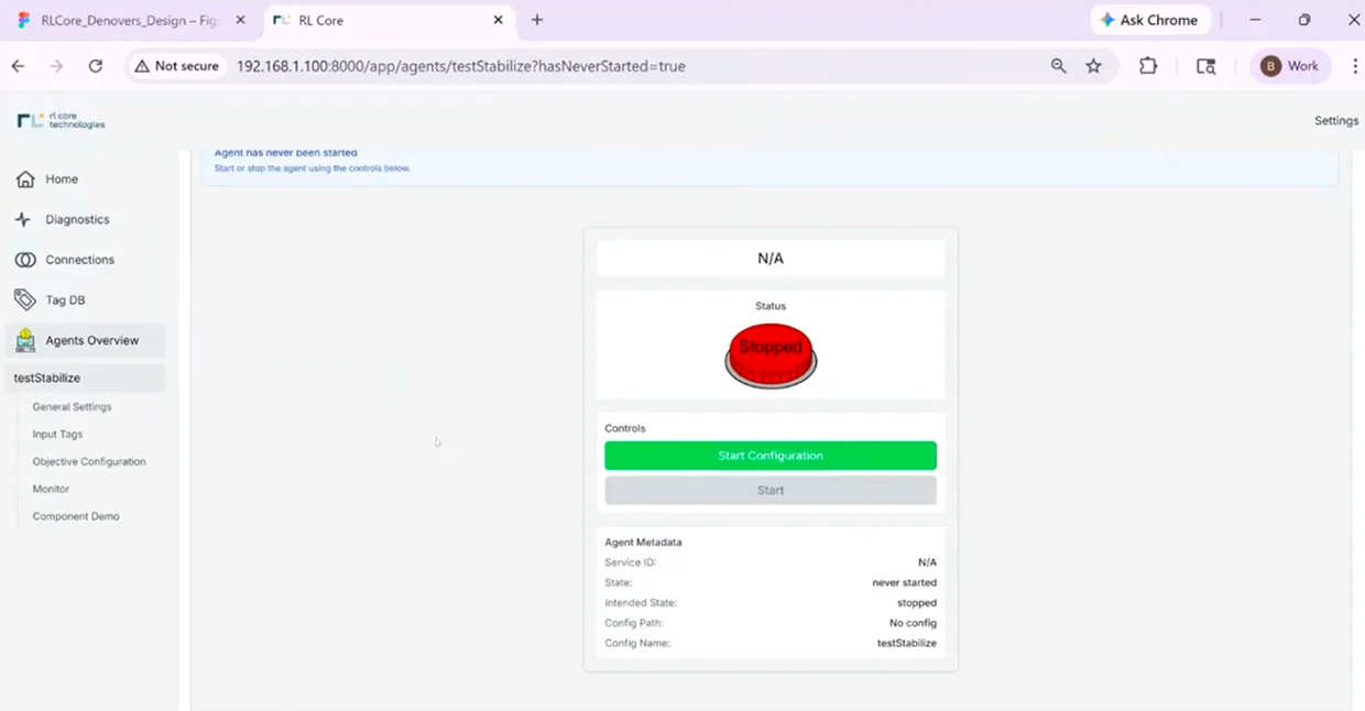Before · MVP testStabilize agent, wireframe-grade chrome, raw IP host name, no design system