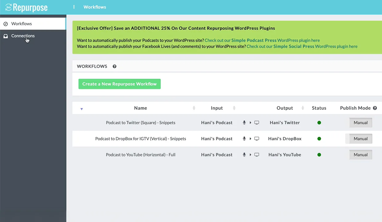 Before · Original Workflows list with mixed inputs and outputs on a single table